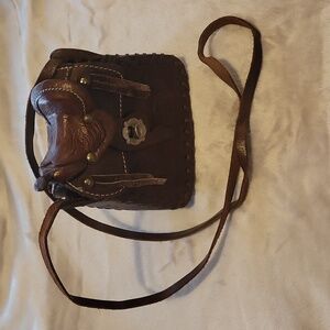 Handmade leather small saddle purse with flowers and horses